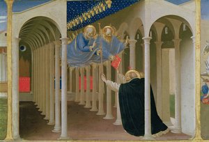 Apparition of SS. Peter and Paul to St. Dominic, from the predella panel of the Coronation of the Virgin by Fra Angelico